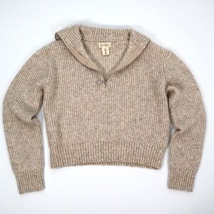 Jessica Simpson Quarter Zip Ribbed Knit Sweater Light Tan Cozy Pullover Top